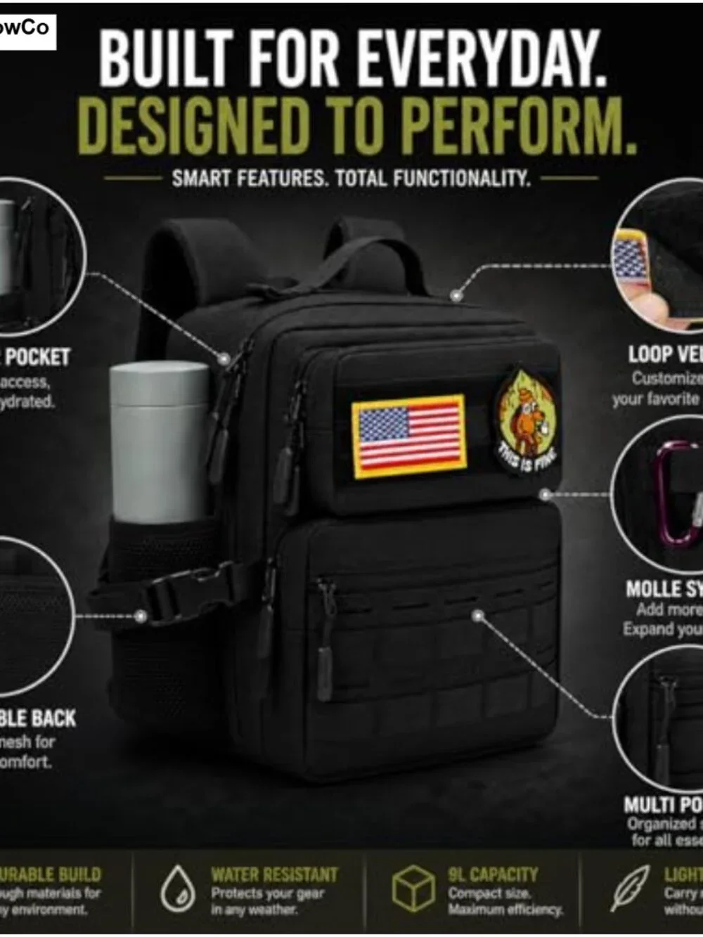 9L Mini Tactical Backpack Molle Daypack Nylon Military Hiking Gym Bag